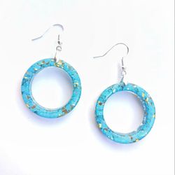 Turquoise glitter hoops dangle earrings with sterling silver hooks new handmade 