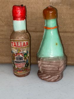 2 vintage Liquor Bottle candle wine Italian vino vermouth bottle