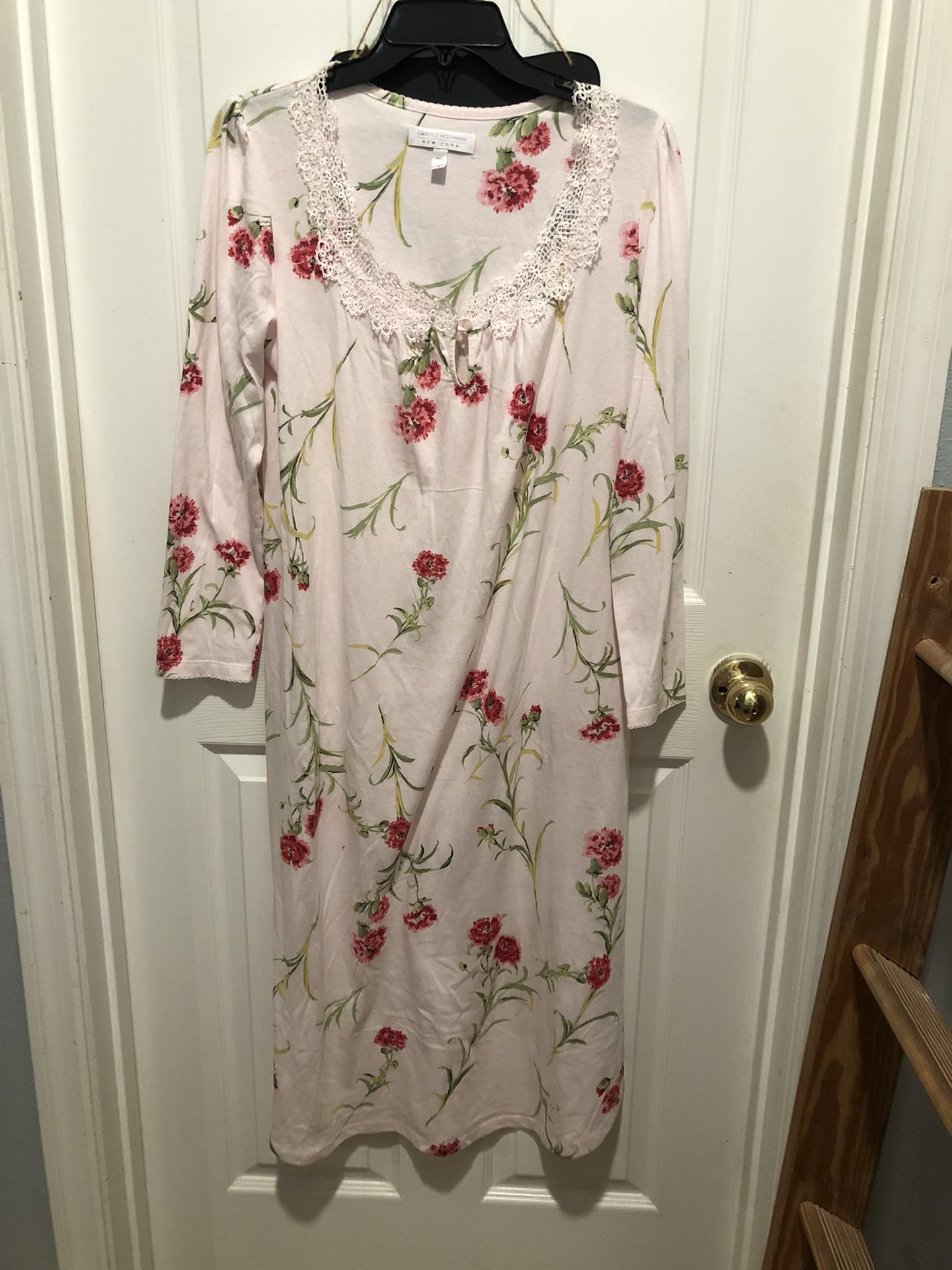New Carol Hochman Pink Floral Nightgown Long Sleeved Small