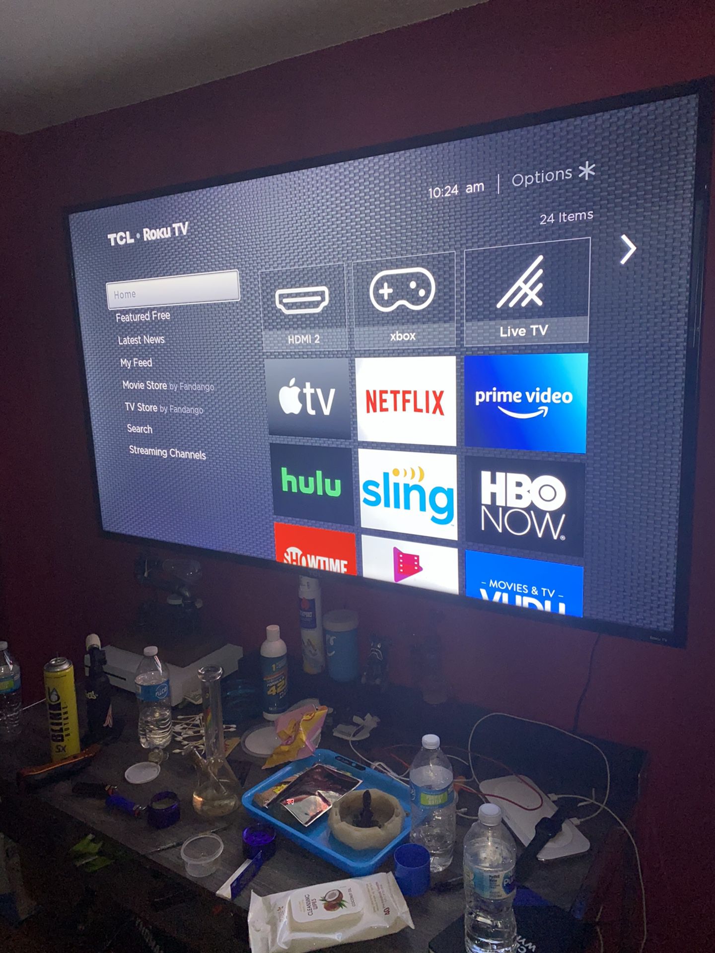 TCL ROKU TV with Vizio sound bar and subwoofer