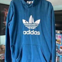 ADIDAS Originals Classic Pullover Hoodie Teal White Trefoil Logo Size L