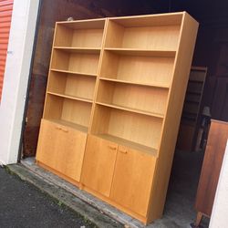 Pair of Vintage Mid Century Modern Danish Oak Bookcases with Lower Cabinets