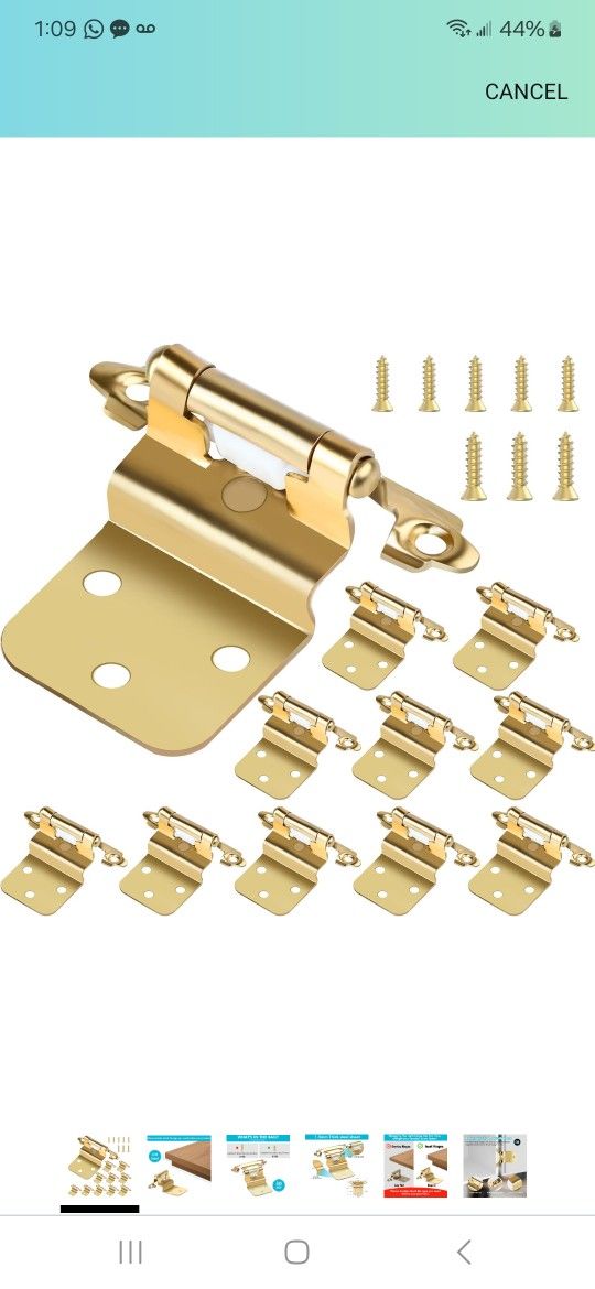 3/8 Inch Inset Gold Cabinet Hinges, 25 Pair (Pack of 50) Cabinet Hinge, Self Closing Cabinet Hinges for Furniture Cabinet Doors, Complete with Screws