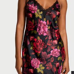 Satin Rose Lace-Trim Mini Slip Dress
