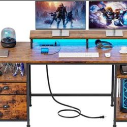 🔥🔥 61" Large Gaming/Office Desk with  Power Outlet, USB Ports, LED,  Shelves, Drawers,