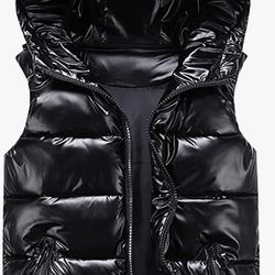 Hooded Shiny Insulated Puffer Vest Sleeveless Down Puffer Jacket