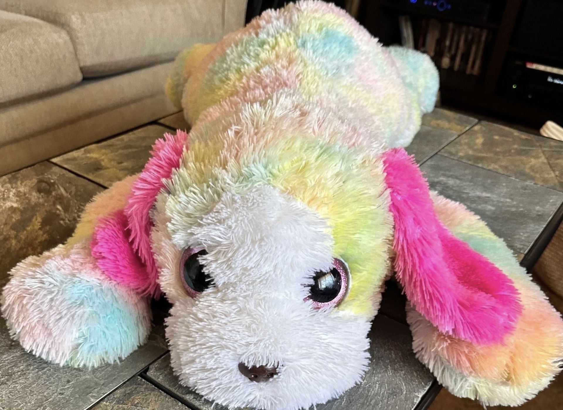 TY Stuffed Animal Plush - approximately 26” Dog Pastel Rainbow Tie dye