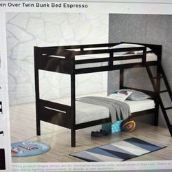 New Brown Twin Over Twin Bunk Bed Or Separate For Two Twins