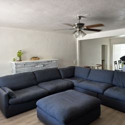 Blue Sectional Couch W/Ottoman