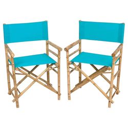 Pair Of Bamboo Folding Director Chairs Portable Lightweight Patio Dining Room Outdoor Indoor