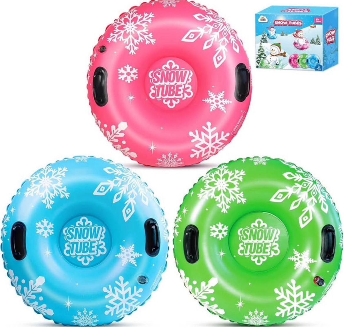 36" Heavy Duty Inflatable Snow Tube with Handles for Sledding, 6 available, $15 each, NEW