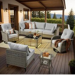 Ovios SKT Series - Sectional Outdoor Furniture Set 8-Piece, swivel chairs, Solar light table