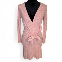 Free People Heather Pink Ginger Cozy Tie Front Long Sleeve Sweater Dress Size XS