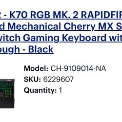 CORSAIR - K70 RGB MK. 2 RAPIDFIRE Full-size Wired Mechanical
