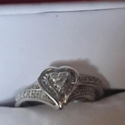 REAL heart engagement wedding Band Set White Gold
