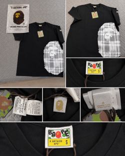 A Bathing Ape Black Graphic T-Shirt (Plaid Ape Head Print)