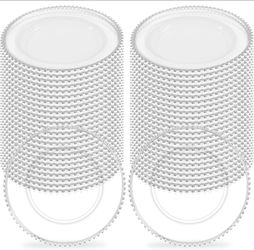 50Pcs Clear Charger Plates Bulk Wedding - 13" Premium Clear Plastic Chargers with Silver Beaded Rim,Decorative Dinner Charger Plates for Events & Part
