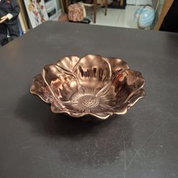 Copper Magnolia Ceramic Candy Nut Bowl With Scalloped Edges- The Ambiance Collection 7.25"W X 2.25"H