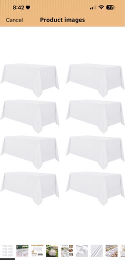 8 Pack White Tablecloth 90 x 132 Inch - Rectangle Table Cloth for 6 Feet Tables Stain and Wrinkle Resistant Washable Polyester Table Cover for Dining 