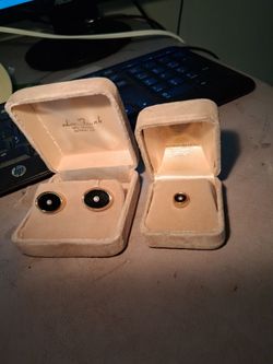14K Onyx Diamond Cufflinks & Tie Tack