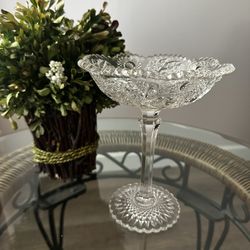 Antique American Brilliant Period Crystal Cut Glass Compote Bowl Pinwheel starburst, sawtooth Rim.