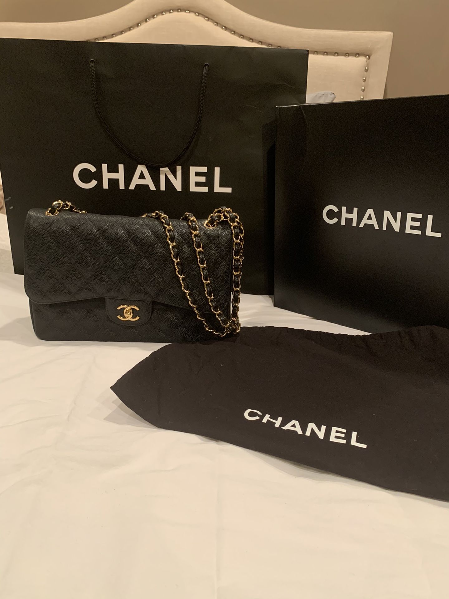 Authentic Chanel Jumbo Black Caviar Double Flap Bag