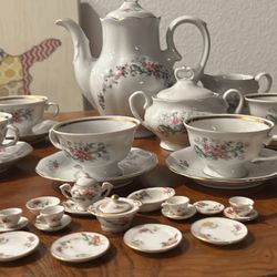 polish porcelain tea set and miniature set