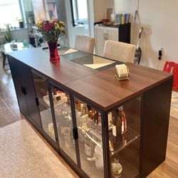 Modern 77.6"W Kitchen Island With Glass Door 3 Drawer Light Double Side By Gracie Oaks