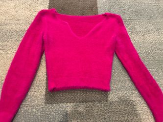Pink Fuzzy Crop Sweater