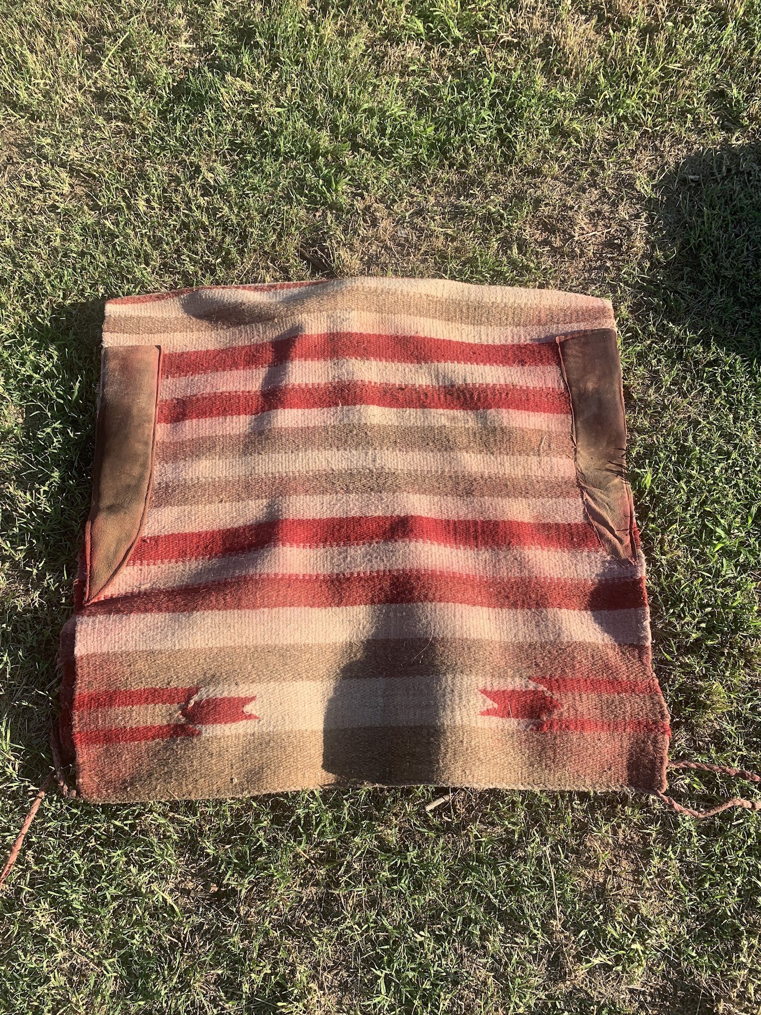 Navajo Wool Saddle Blanket Pad with leather trim