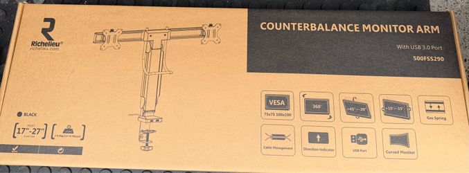 Black Richelieu Dual Counterbalance Monitor Arm with USB 3.0 Port