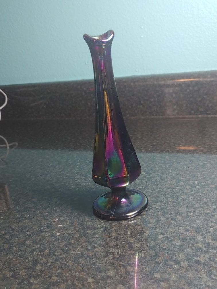 Fenton Marked Black Amethyst Bud Vase Vintage Carnival Glass