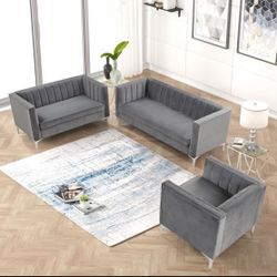 Velvet Accent Chair Loveseat Contemporary Sofa Home Theater Seating Upholstered Accent Arm Modern Chesterfield Sofa Furniture Couch Set for Living Roo