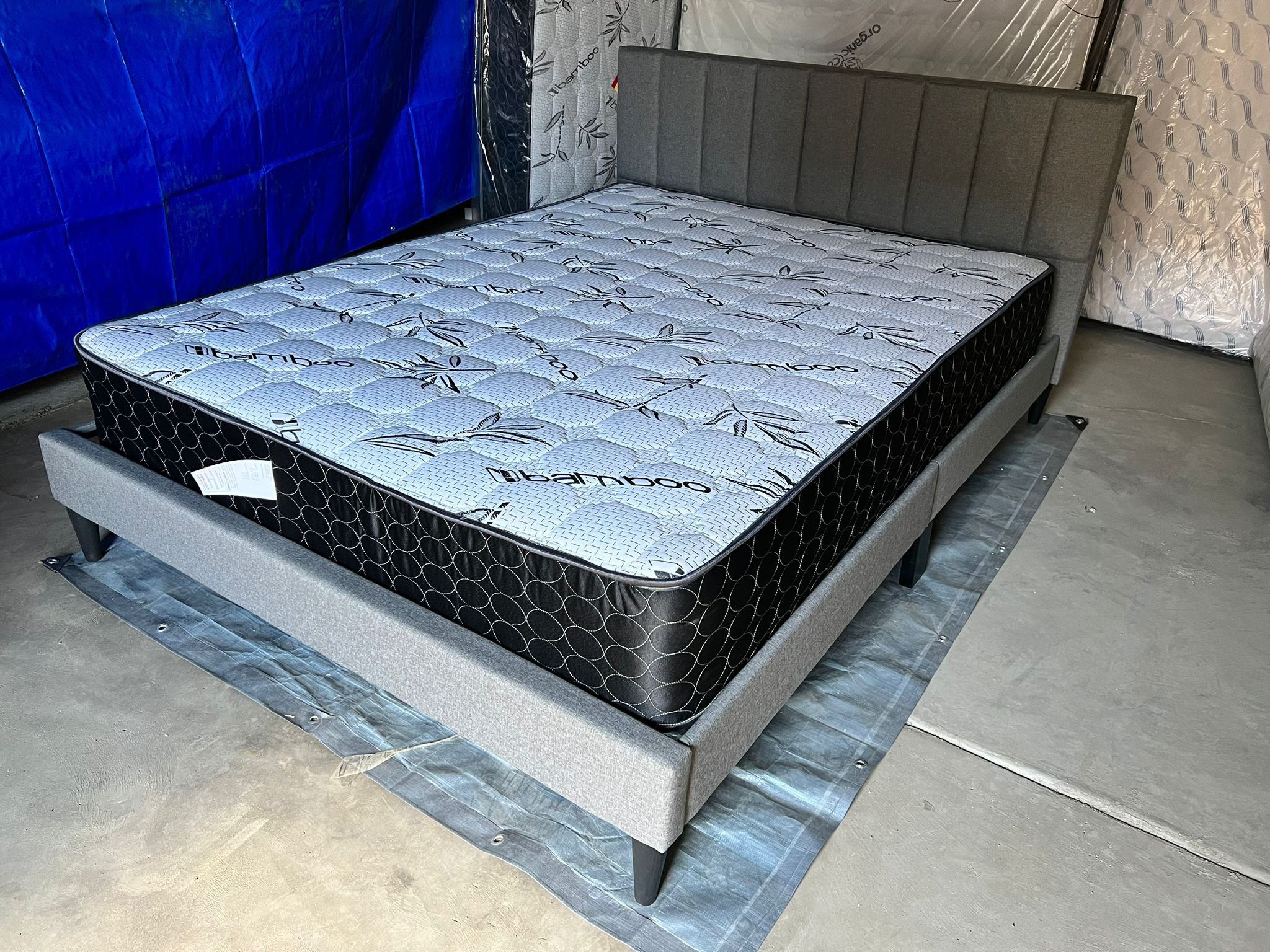 Gray New Queen Bed Sale With Nice Mattress Included 