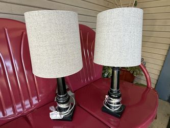 Black and grey night stand lamps