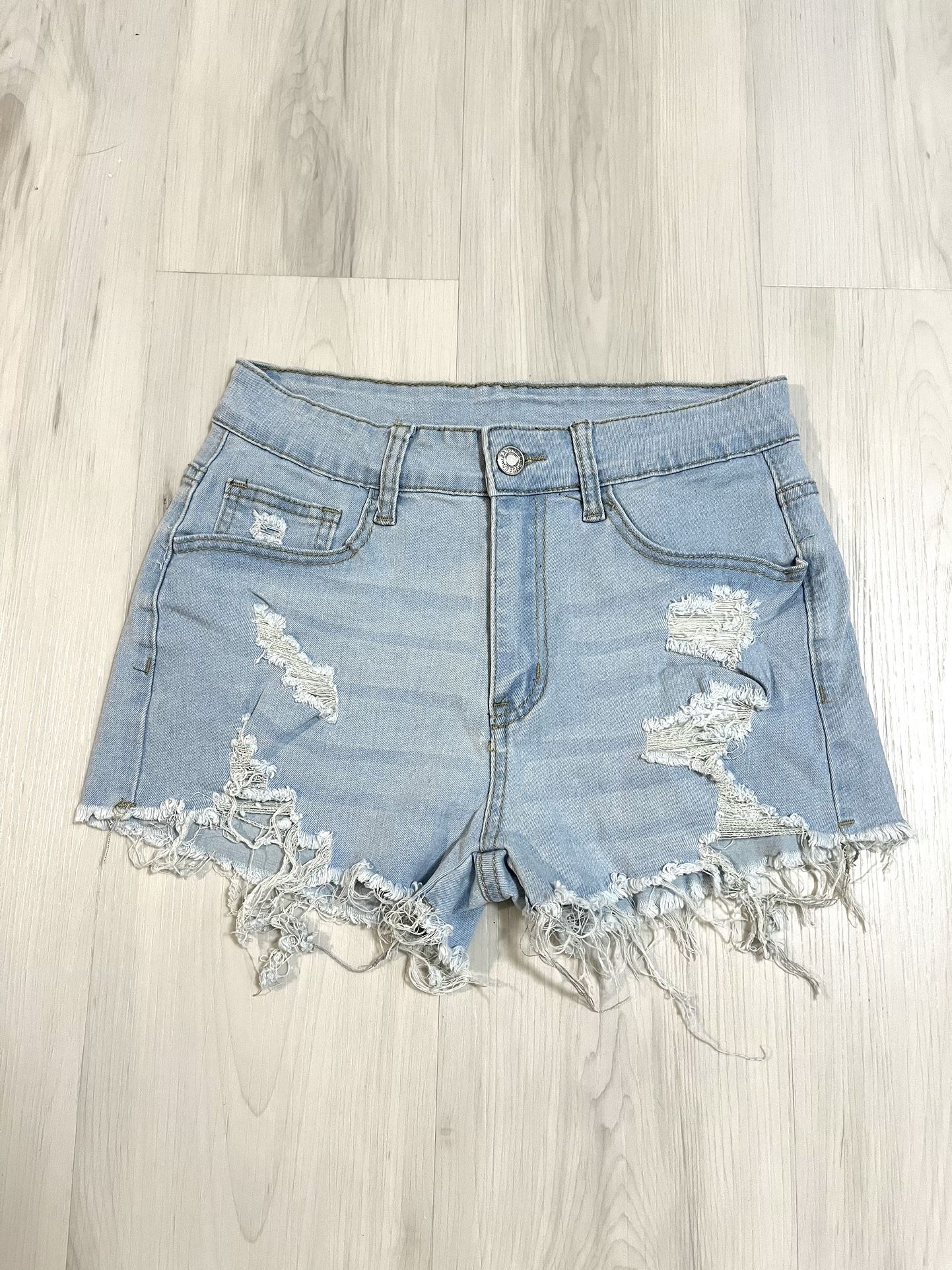 Blue Ripped Raw Hem Denim Jean Shorts