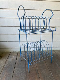 Vintage Blue Metal Wire Magazine Rack