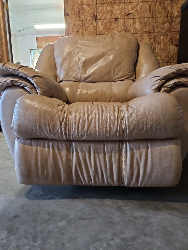 Tan Leather Rocker Recliner - Manual