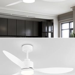 🔥Brand new🔥 52" 3 - Blade Large Indooor Ceiling Fan With Light Kit and Remote, 3 LED Colors, 6 Speed Noiseless DC Motor, Timer