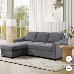 Free delivery Lucca 84 in. Flared Arm 2-Piece Fabric L-Shaped Sectional Sofa in Gray with Chaise
