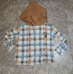 Disney mickey mouse flannel hooded button up shirt.