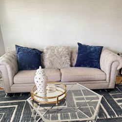 MOVING SALE SPECIAL- Beautiful Grey Sofa set Matching Tables + Rug