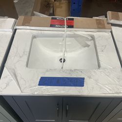 24” Bathroom Vanity in blue , single sink soft close solid wood with vanity top in white  $349  Luke’s liquidations warehouse Address:  2434 N Forsyth