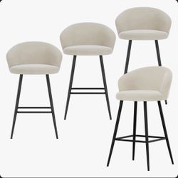 Set of 4 Ivory Upholstered 30” High Counter Bar Stools With Metal Frame - Brand New in Box
