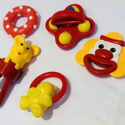 Vintage Toy Bundle Rare Baby Toys Rattle Clown Sensory Squeaky Lot Of 5