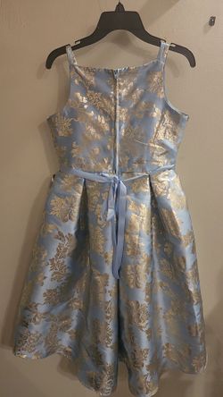 Blue and Gold Brocade Fit and Flare Dress