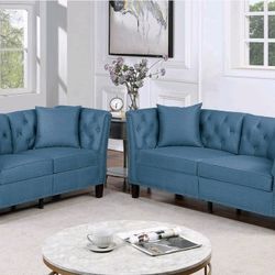 🌟BEUTIFUL Blue Sofa Set w/ 4 Accent Pillows 👍FREE FINANCING AVAILABLE❗NO CREDIT CHECK❗ 