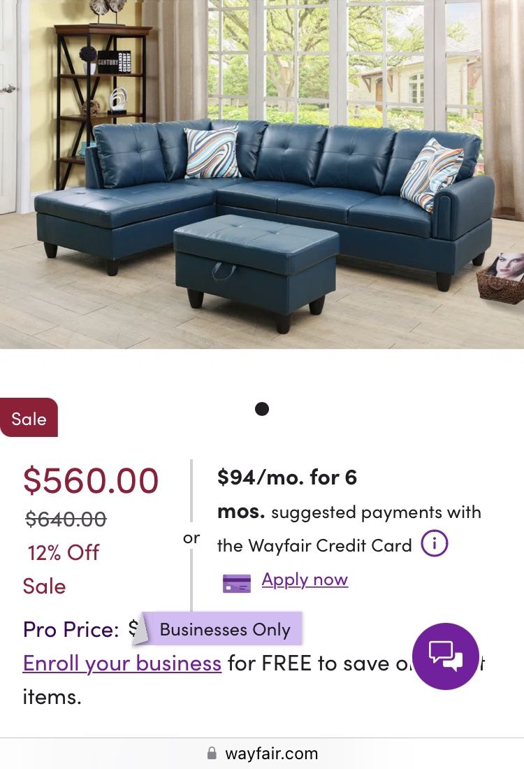 Blue Living Room L-shape Sofa Set With Ottoman