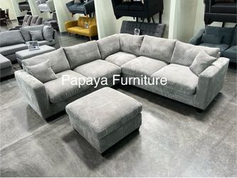 New! Light Grey Sectional Sofa And Ottoman, Sectionals, Sofa, Couch, Plush Sectional, High Back Couch, Sofas, Grey Sectional, Grey Sofa, Grey Couch