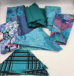 Fabric Cut Triangles 10" Scrap Remnant Quilting Cotton & Other Teal Floral Strip